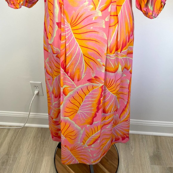 Farm Rio Bright Forest Button Front Midi Dress In Orange Size Medium New - Picture 12 of 16